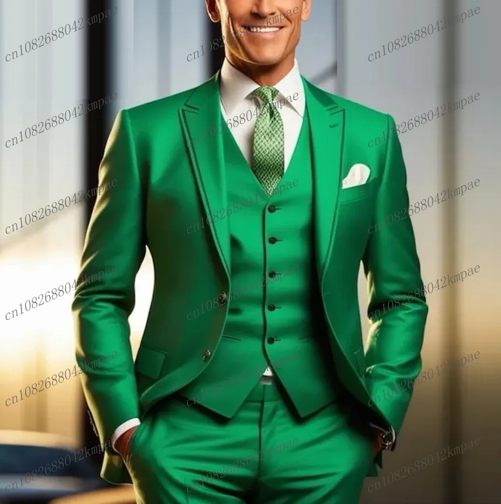 

Acetate Satin Green Formal Men Suit Groom Groomsman Wedding Party Prom Business Male Tuxedos 2 Piece Set Blazer Pants