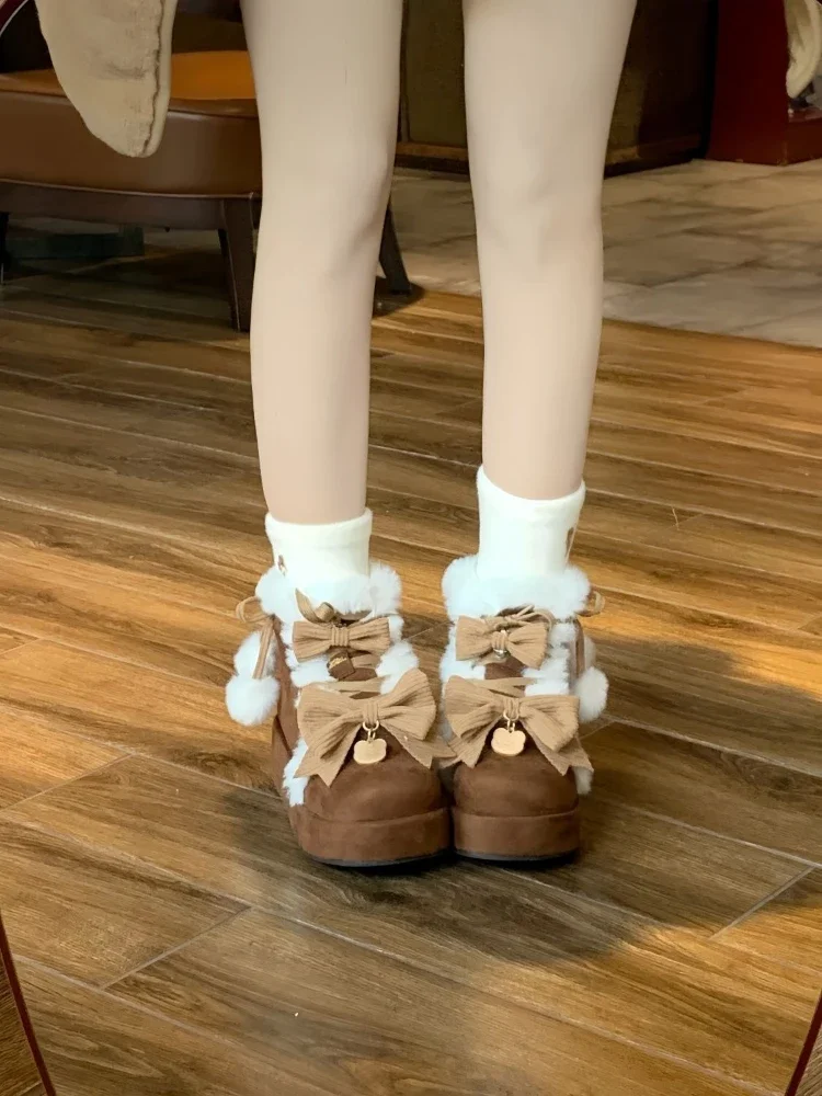 Lolita Platform Snow Boots Women Plush Cute Winter Warm Height Increase Ankle Shoes