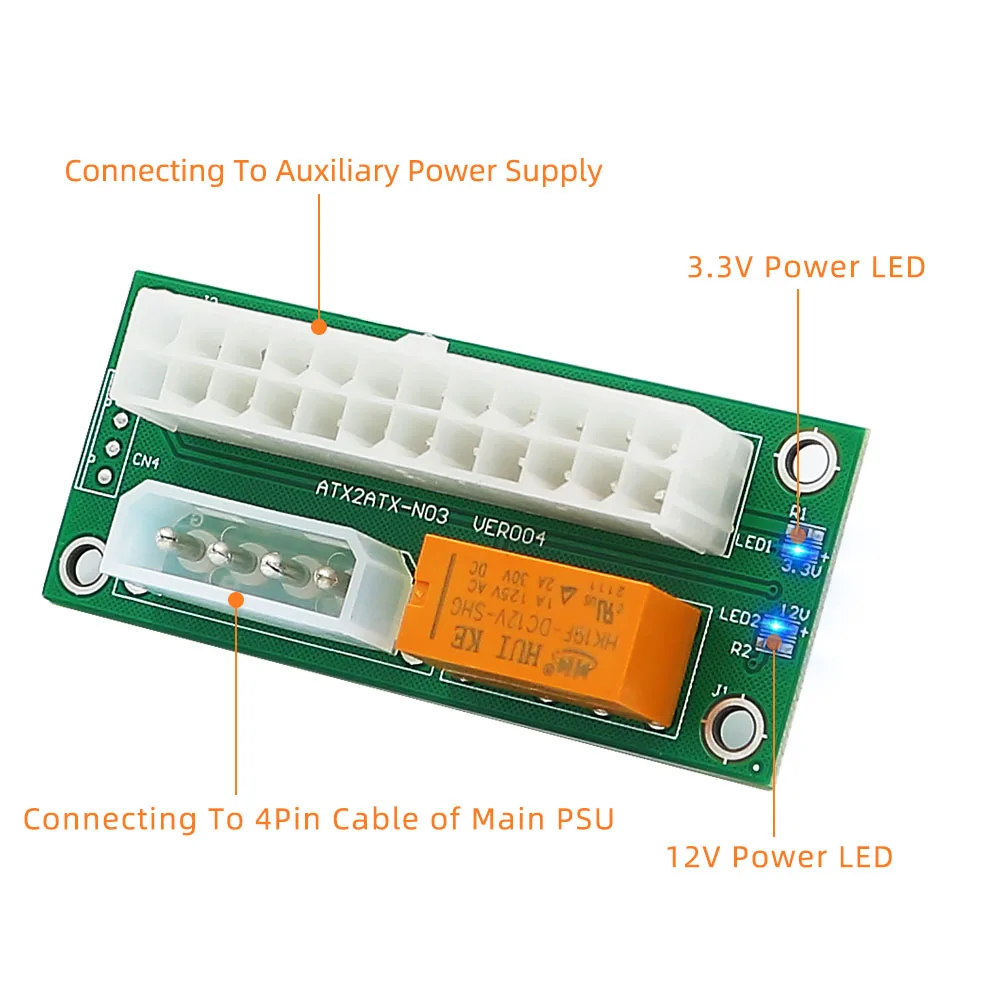 Dupla PSU Alimentação Sync Adapter Board, LED add2psu, ATX, 24Pin para 4Pin, Molex, conector síncrono, Riser cabo Mineiro, Mineração