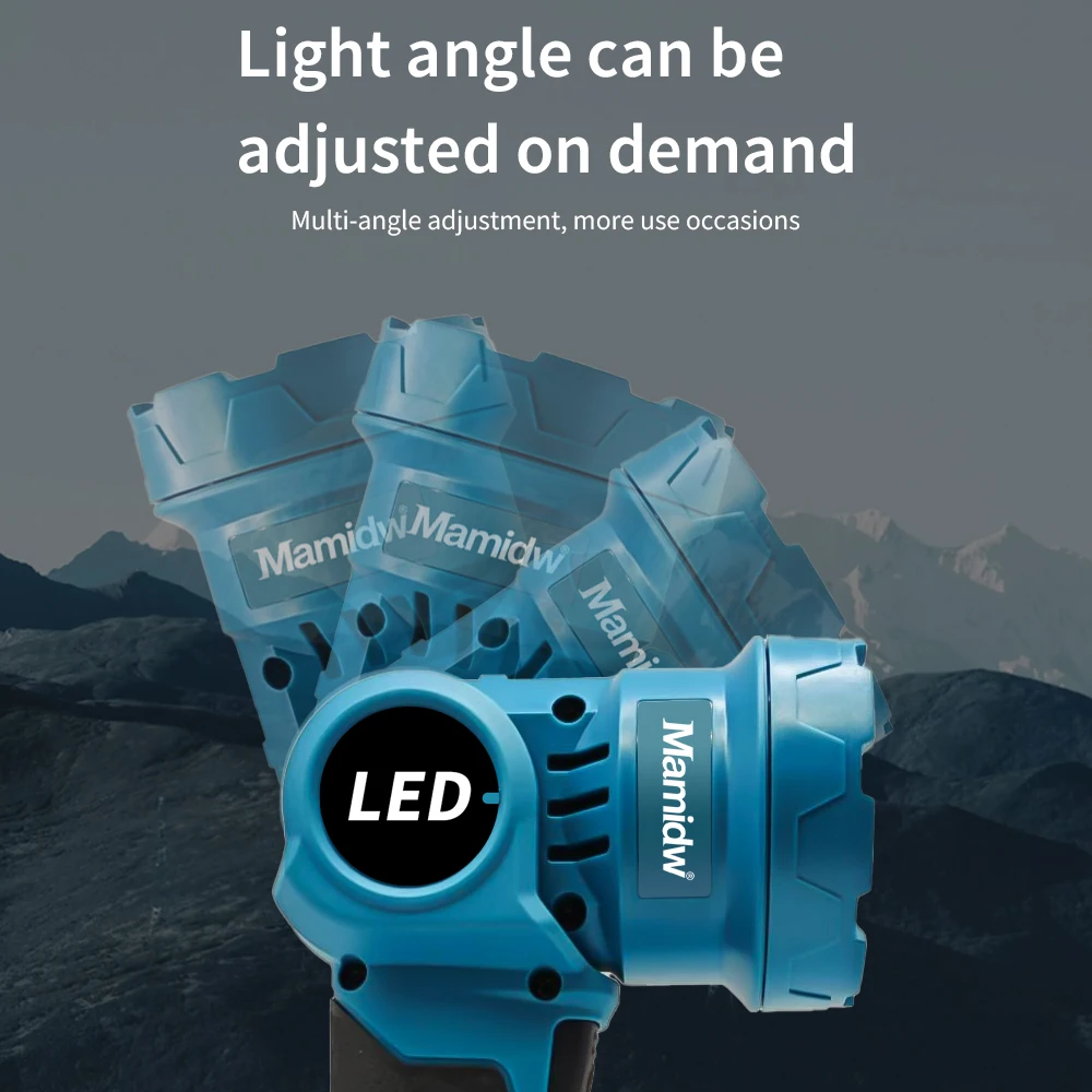 Schnurloses LED-Licht, zusammenklappbar, heller Scheinwerfer, wiederaufladbar, Multifunktions-Campinglampe für DEWALT/Makita/Milwaukee, Batterie-Pin