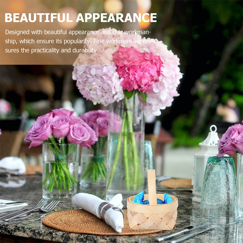 

4Pcs Mini Wooden Woven Basket Portable Candy Holder for Wedding Birthday Party Favors Storage Sundries Gift Container Box