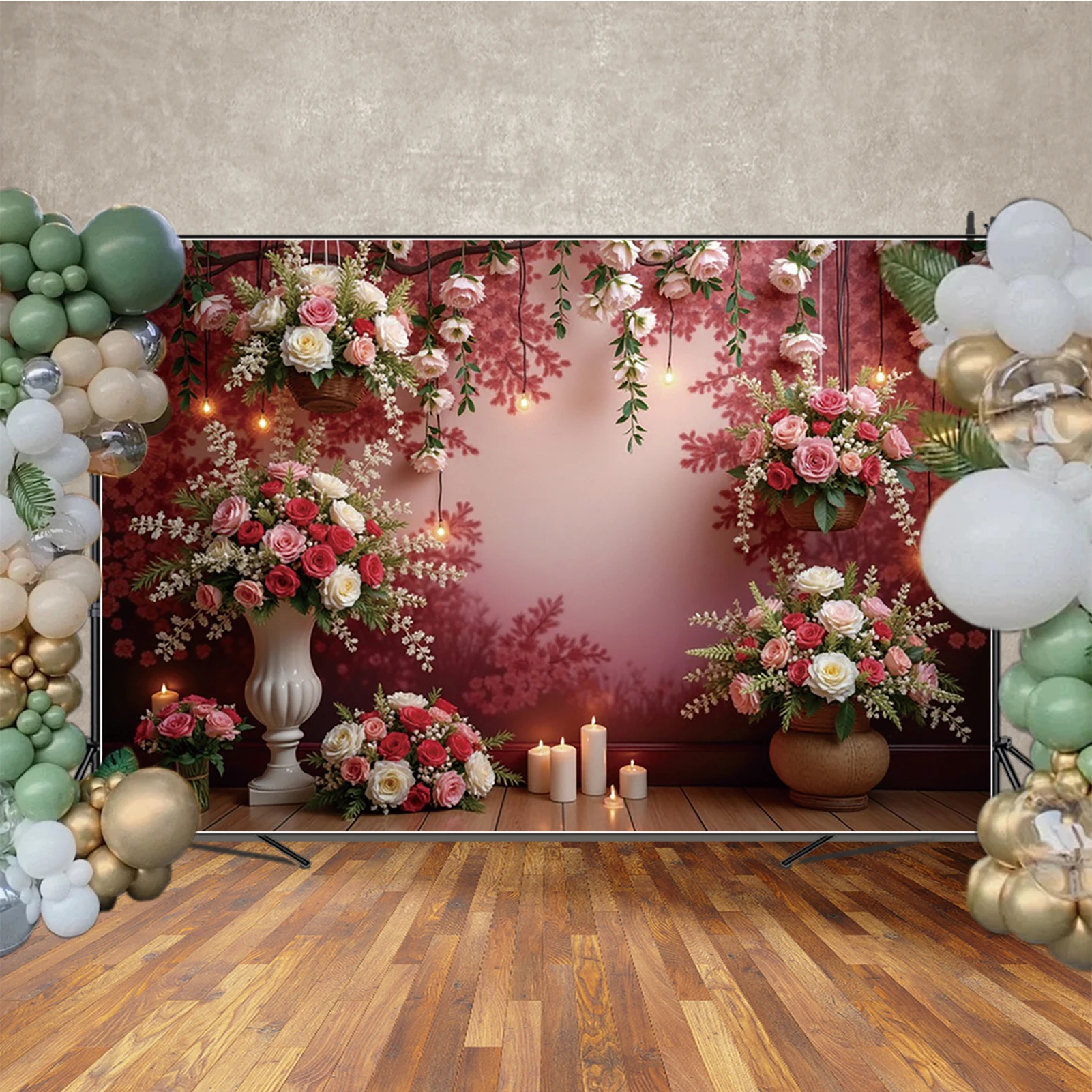 MOON.QG Fotografi Latar Belakang Ulang Tahun Wanita Hari Valentine Lilin Dinding Merah Latar Belakang Zona Foto Alat Peraga Photobooth Studio Pasangan