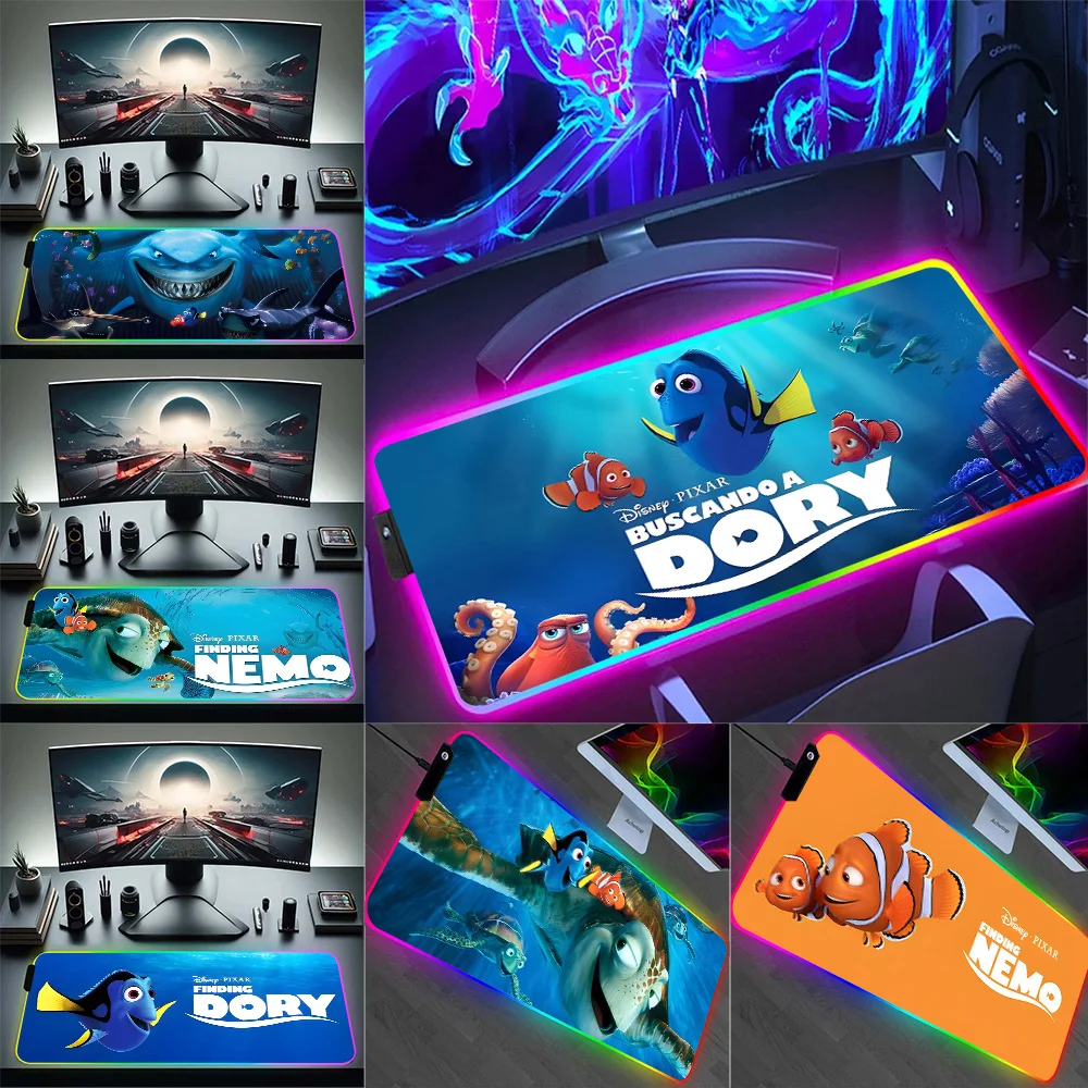 RGB Pc Gamer Keyboard Mouse Pad Mousepad Cute Finding Nemo LED Glowing Mouse Mats Rubber Gaming Computer Mausepad