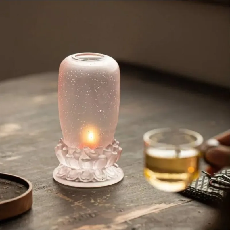 Lotus Glass Candle Holder Shade Antique Desktop Tea Room Table Decoration Ornament Chinese Home Tea Ceremony Candle Shade ZI523