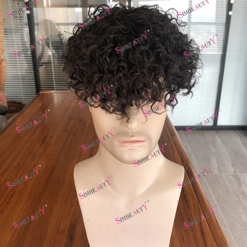 

Natural 20mm Curly Men Toupee 100% Virgin Human Hair Male Wigs Replacement Hair Prosthesis Capillary System Durable Thin PU Base