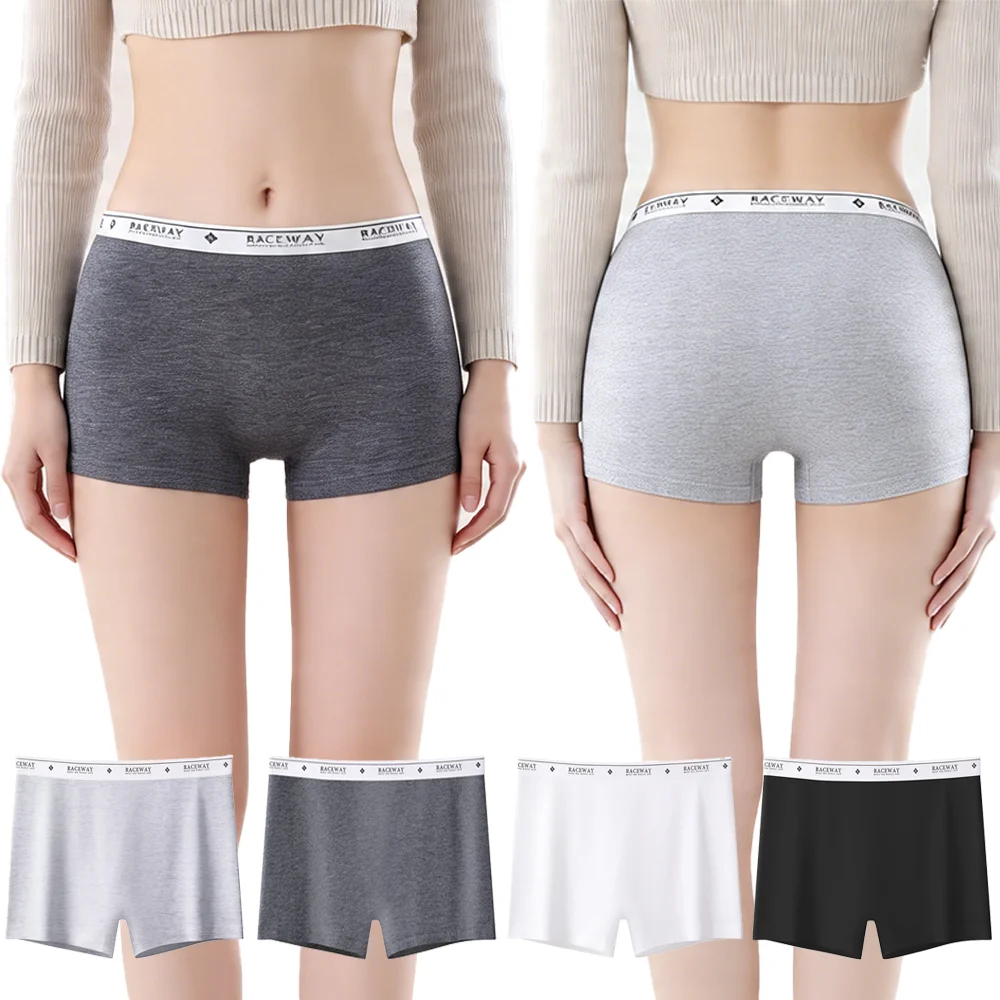 4Pcs Women's Boxer Briefs Soft Cotton Breathable Sports Underwear Elastic Waistband Comfortable Panties Female Shorts Underpants