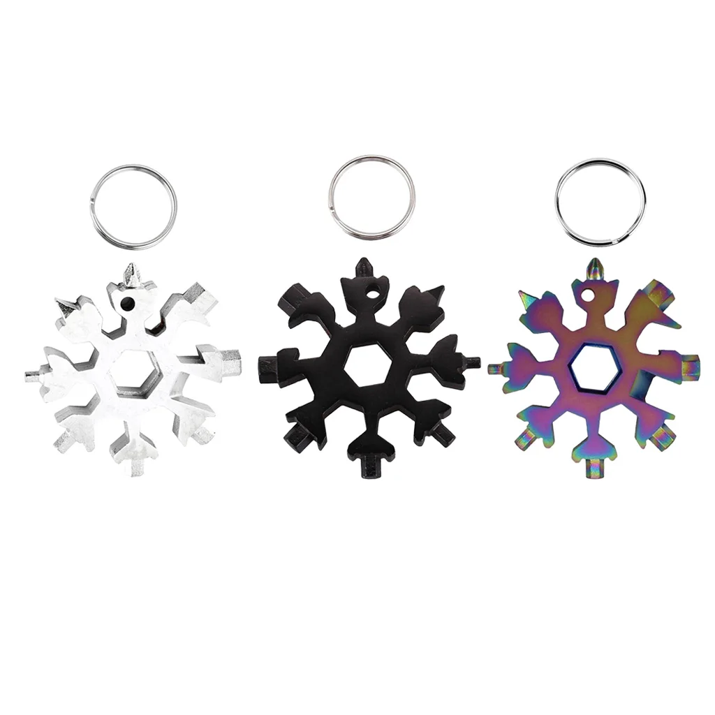 18 in 1 snowflake multi pocket tool keyring key ring spanner hex wrench multifunction multipurpose camp survive outdoor hike