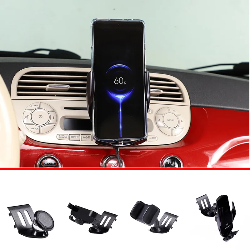 

For Fiat 500 2010-2015 Aluminum Alloy Wireless Charging Mobile Phone Holder GPS Navigation Mobile Phone Holder Car Accessories