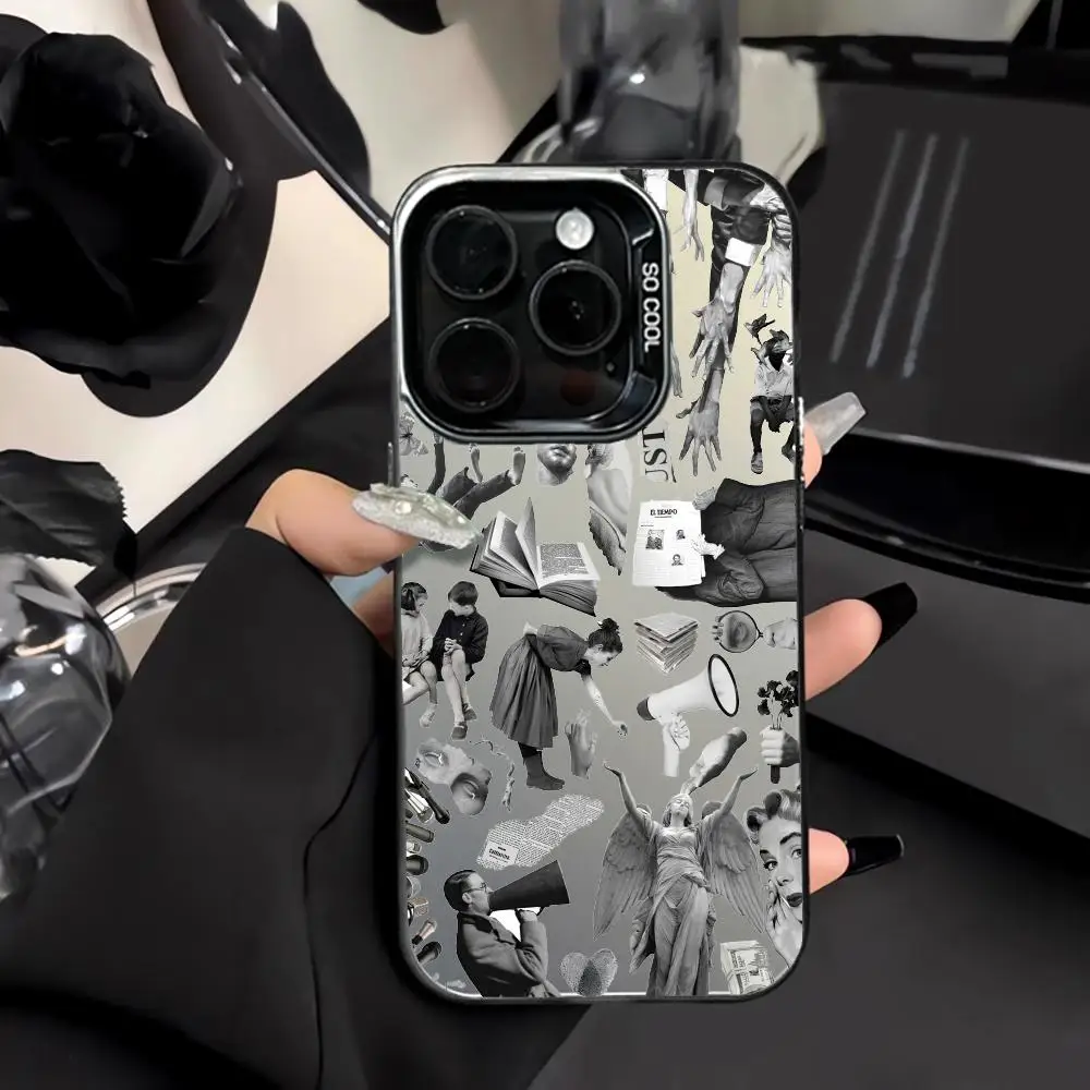 

Black and White Artistic Pattern Phone Case Shockproof&anti Slip Frosted Suitable for iPhone 16 15 14 13 12 11 Pro Max Plus Mini