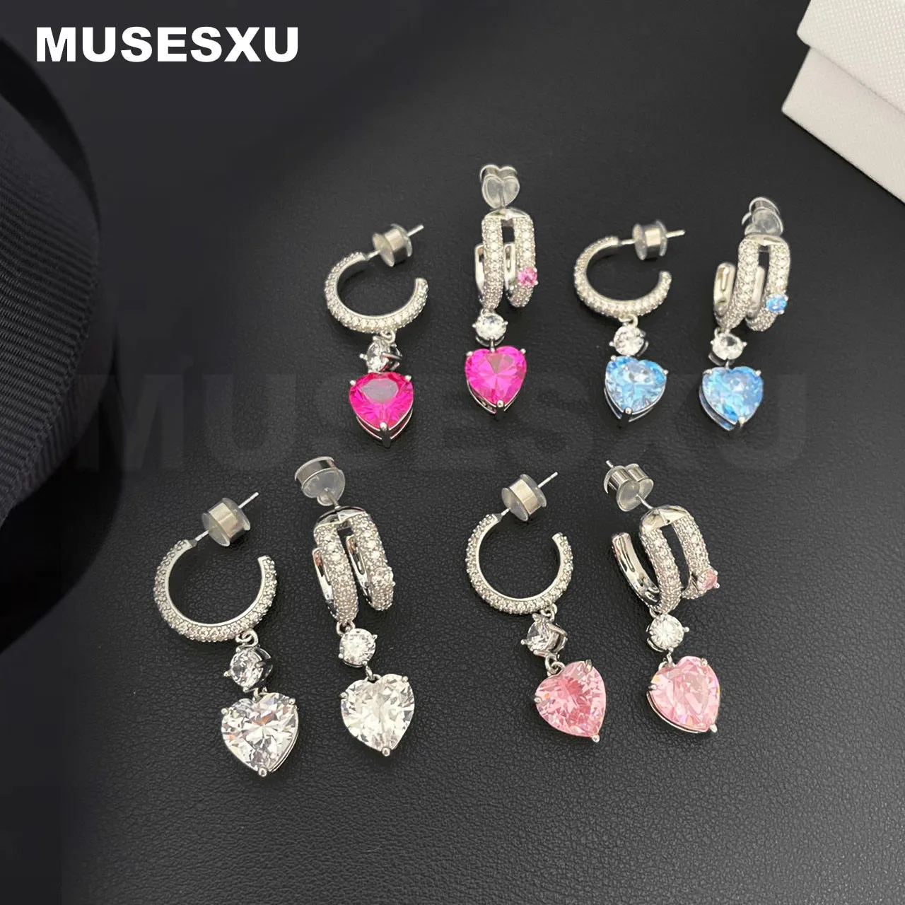 

Jewelry & Accessories Sweet Romantic Style Love Crystal Asymmetric Earrings For Woman's Party Gifts