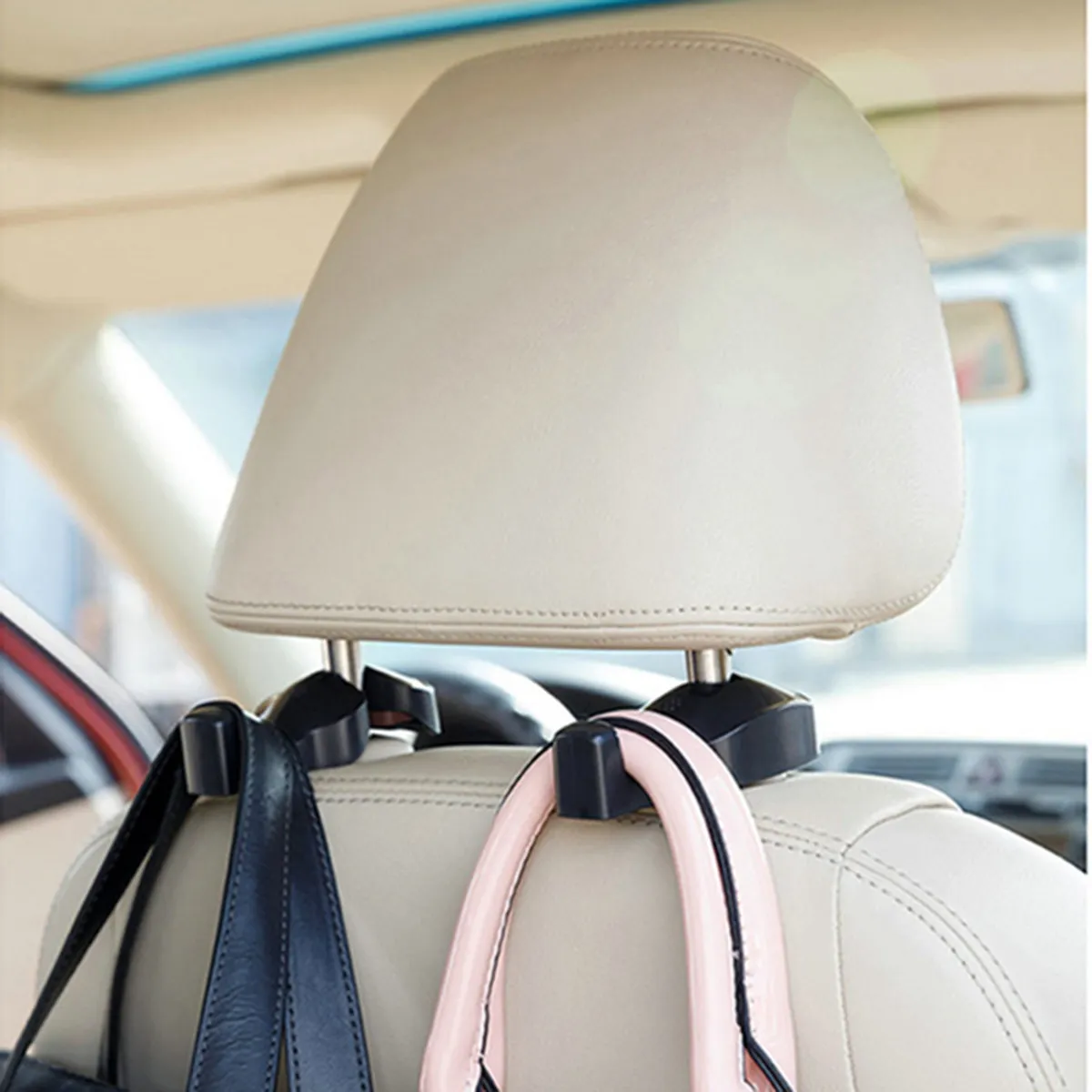 

2Pcs Car Seat Hanger Hook for Headrest Back Seat Storage Holder Upgraded Side Opening Design Easy Install Black 18Lb Load