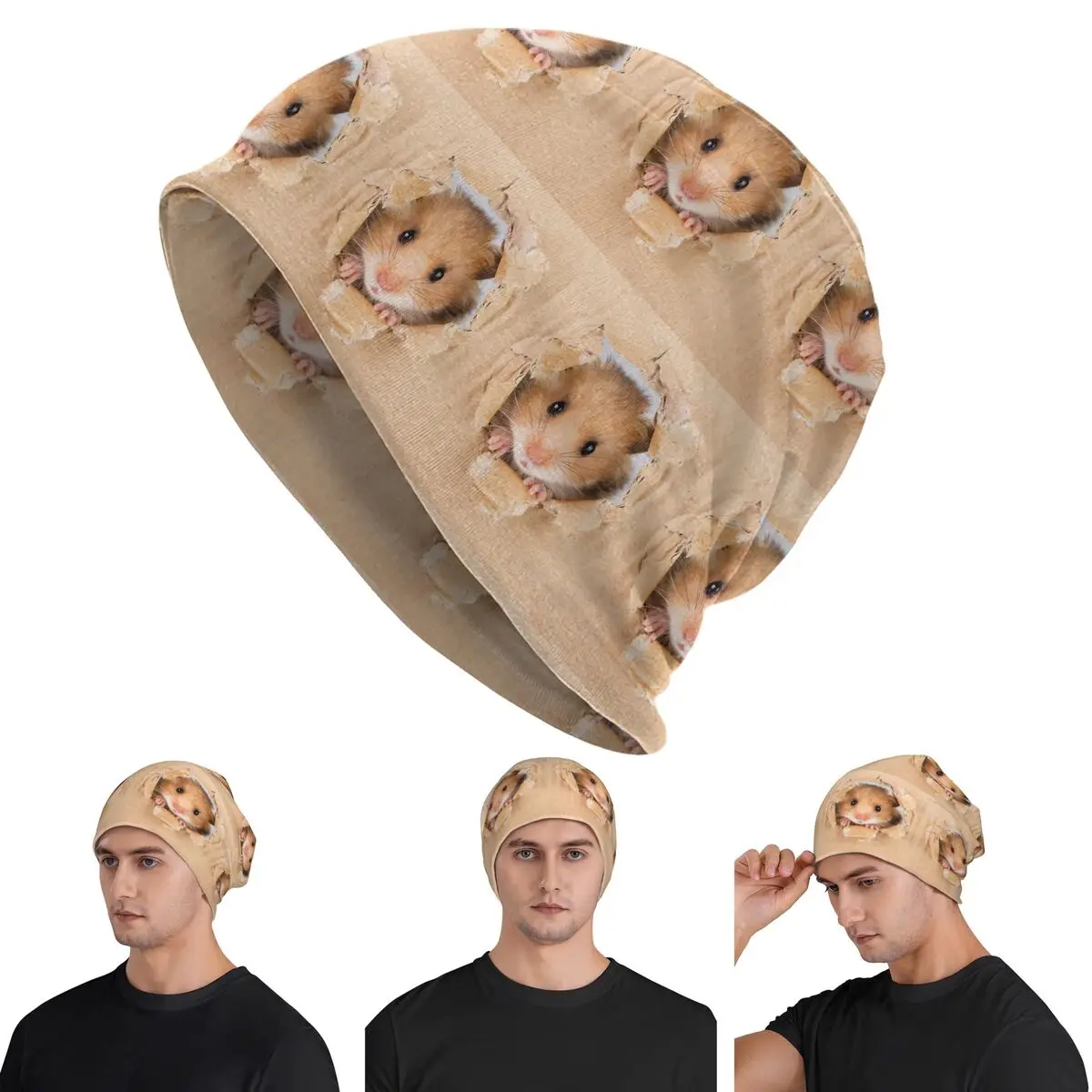 

Cant Breathe Cute Hamster Peeping Through Hole In Brown Cardboard Skullies Beanies Hats Cap Knitted Bonnet Caps for Unisex Adult
