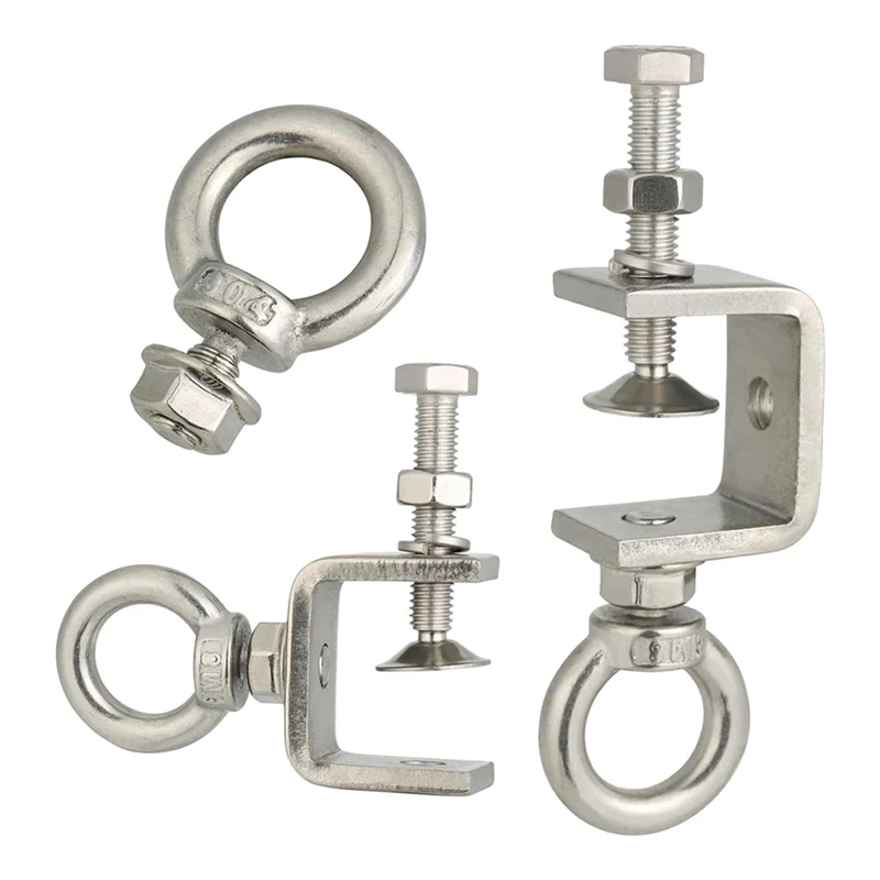 AB45 Morsetto a C piccolo in acciaio inossidabile 4X con anello, morsetto a C, ganci per fascette per tubi per appendere, morsetto con anello per la lavorazione del legno