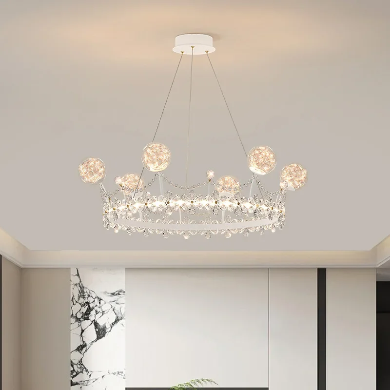 

Bedroom lamp, princess girl, children's room lamp, warm and luxurious crystal crown pendant lamp