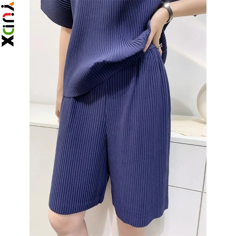 

Miyake Pleated 2024 Spring Summer Loose Casual Wide-leg Five-quarter Pants High-waisted Versatile Straight Pleated Pants Women