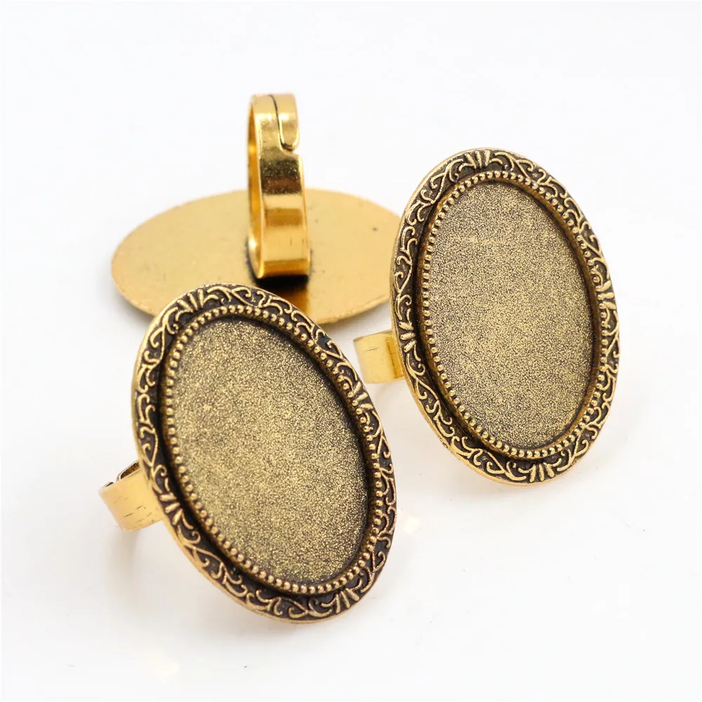 18x25mm 5pcs Antique Silver colour Gold Color Bronze Oval Adjustable Ring Settings Blank/Base,Fit 18x25mm Glass Cabochons