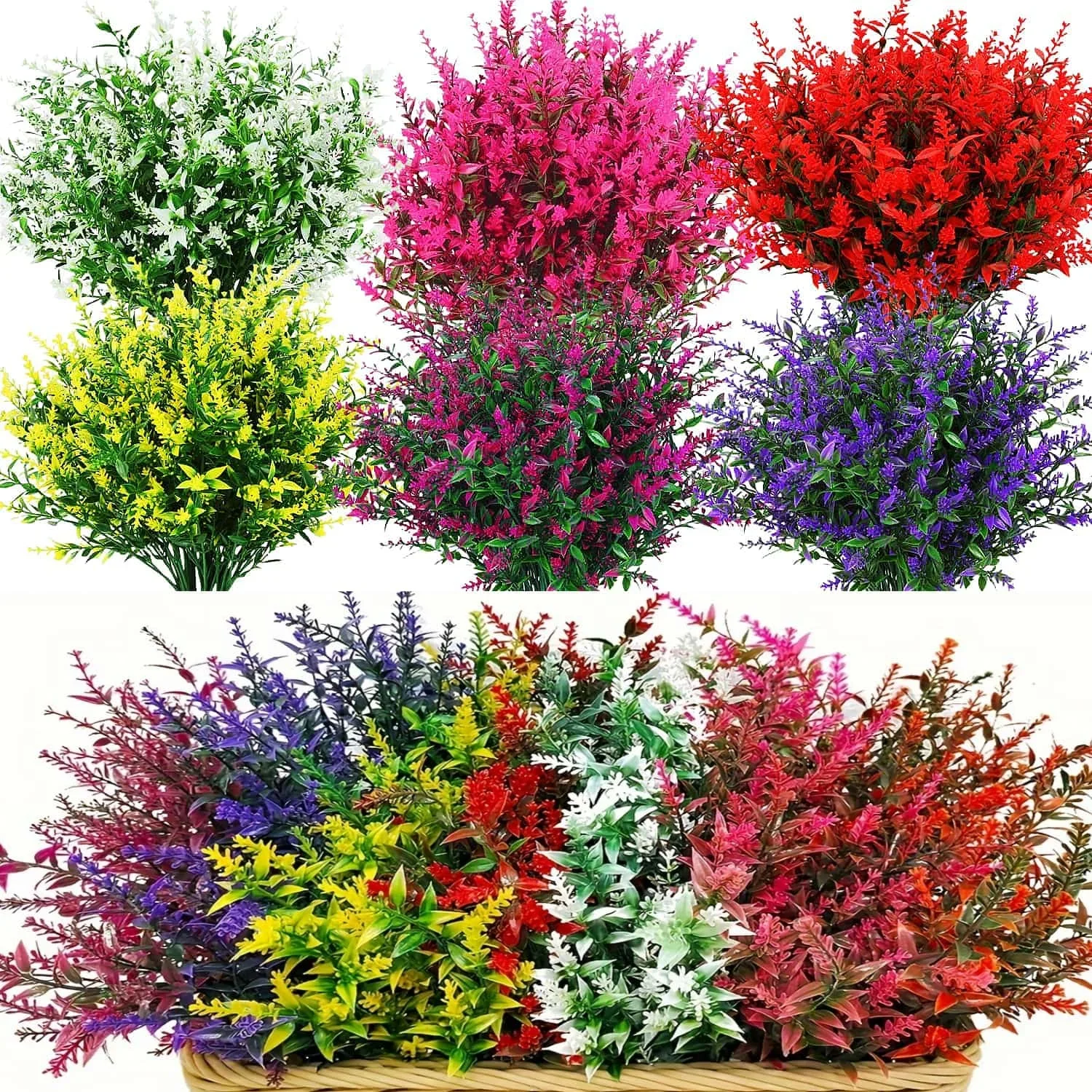 8/12pcs  Artificial Lavenders, Plastic Simulation UV ResistantOutdoor Flowers Decor Flower, FakePlants for Home Garden Porch Dec