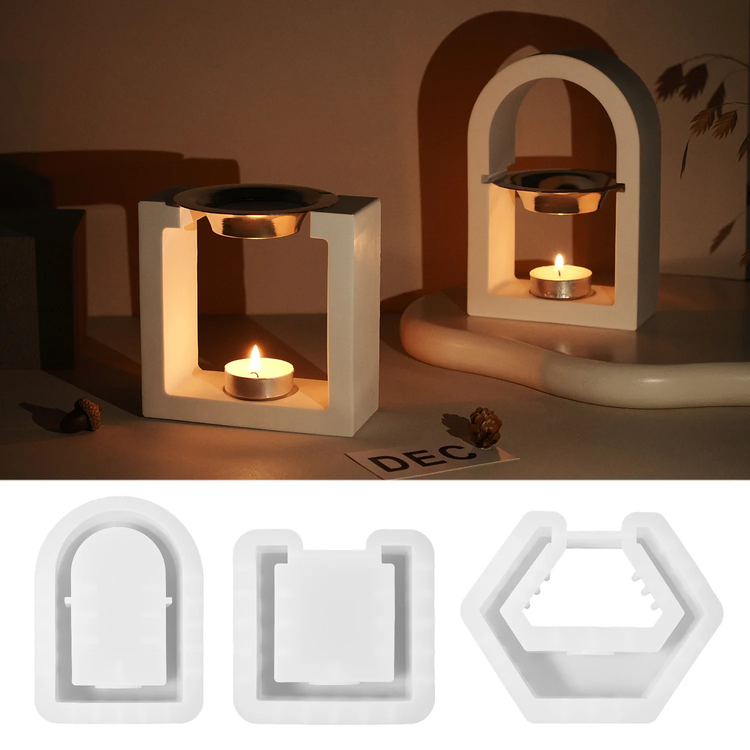 Square Hexagonal Arch Shaped Candle Holder Silicone Mold DIY Epoxy Resin Gypsum Aromatherapy Storage Mold Desktop Decoration