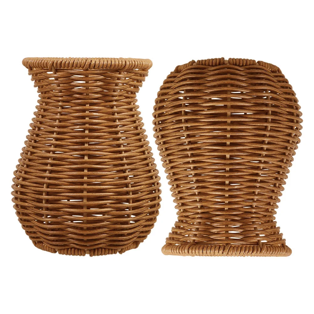 

2pcs Woven Rattan Flower Vase Rustic Farmhouse Decorative Holder Plastic Handmade Basket For Living Room Bedroom Tabletop Home