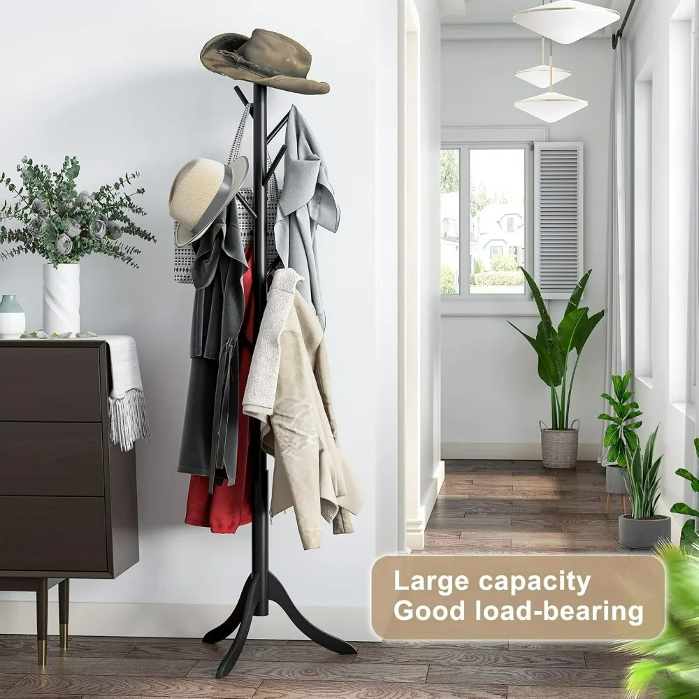 

Coat Rack Freestanding, Coat Stands Entryway, Bamboo Coat Rack Hat Hanger 8 Hook for Jacket, Purse, Scarf Rack