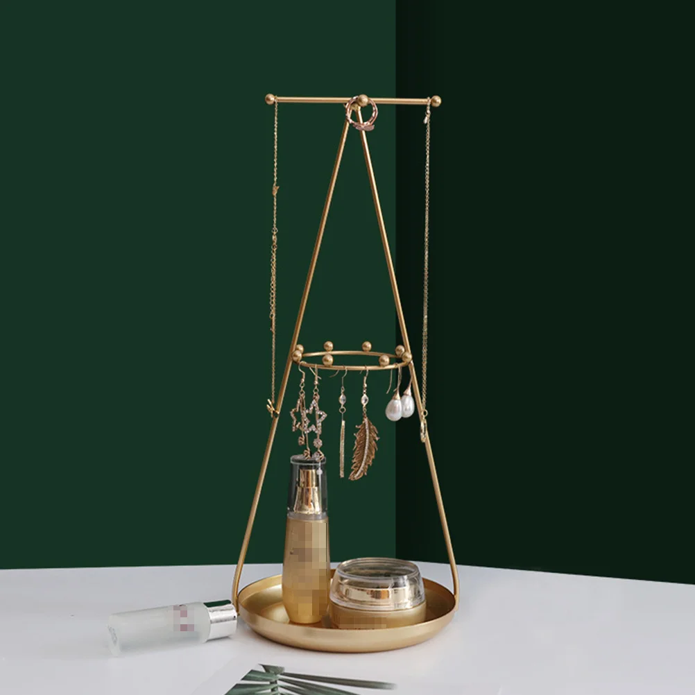 

1Pcs Jewelry Holder Earring Storage Rack Cross Shaped Display Stand Necklace Organizer Golden Desktop Shelf Practical