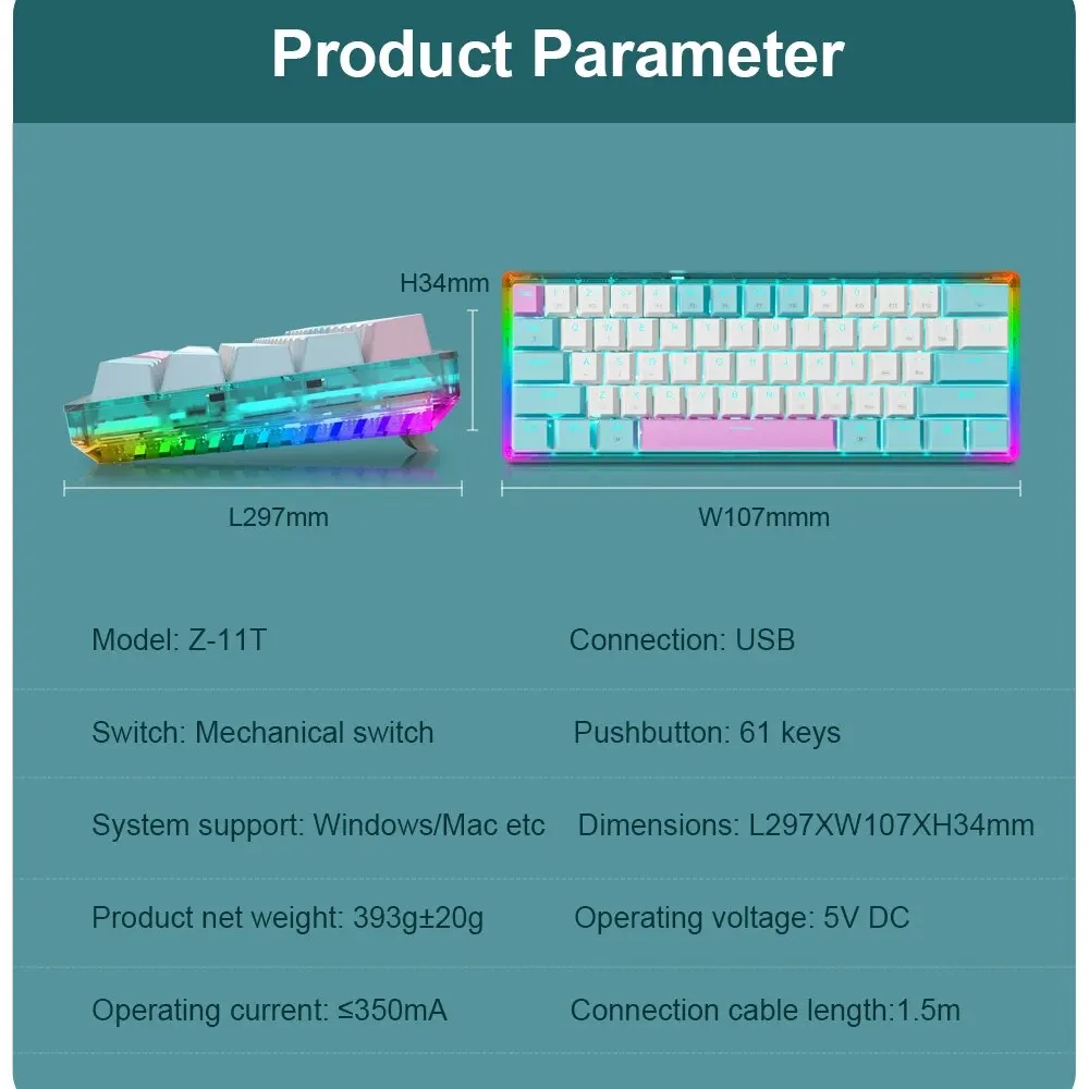 E-YOOSO Z11T USB Wired Mechanical Gaming Keyboard Blue Red Switch 61 Keys Gamer Russian Brazilian Portuguese for Computer Laptop