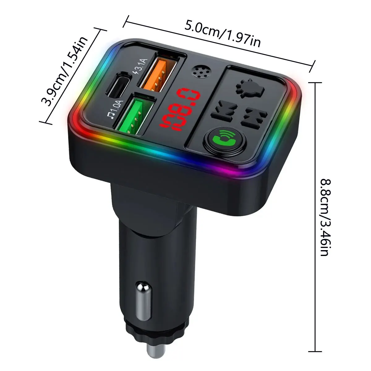 Rotatable FM Transmitter Type C Dual USB Charging Cell Phone Charger Adapter Wireless Handsfree Calling Car Kit