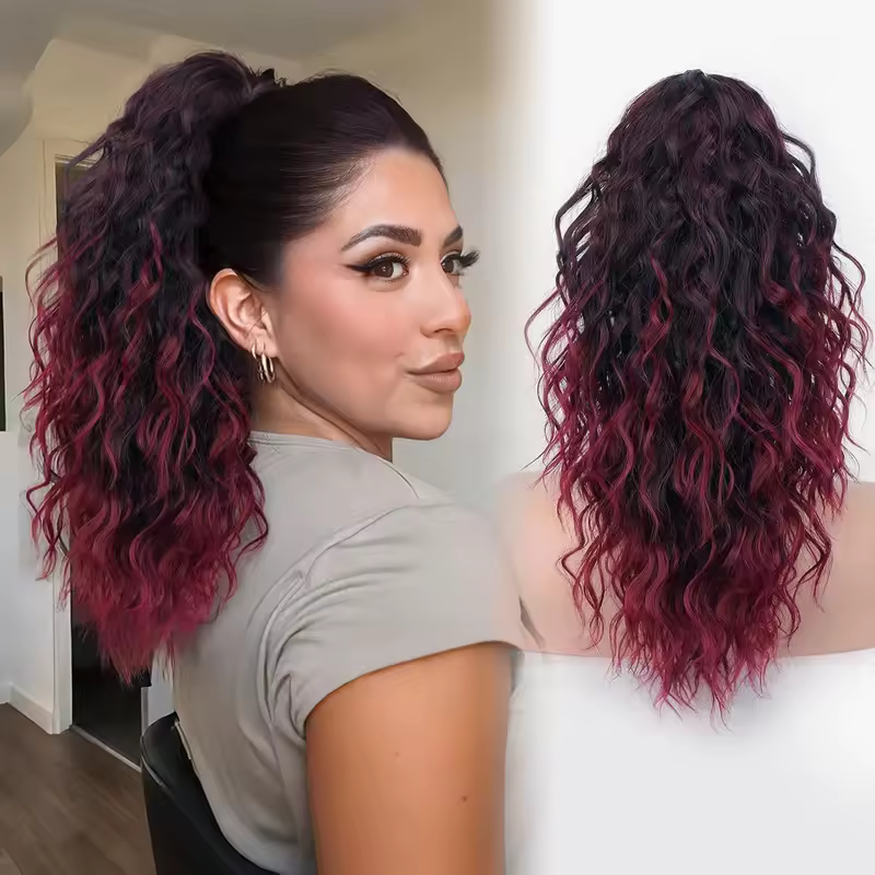 Synthetic Claw Long Wavy Ponytail Extension Black Brown 18-30" Curly Pony Tail Clip in Hair Extensions Fluffy Natural Looking - Image 7