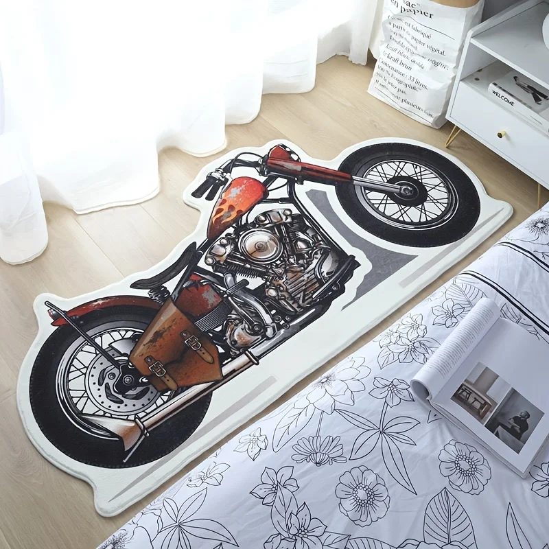 Cartoon Fashion Trend Motorcycle Bedside Carpet Living Room Bedroom Carpet Floor Mat Personality Shaped Bedroom Chrismas Gift