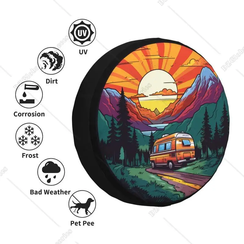 Custom Mountain Camper Adventure Camping Spare Tire Cover for Honda CRV 4WD 4x4 Trailer Car Wheel Protector 14\