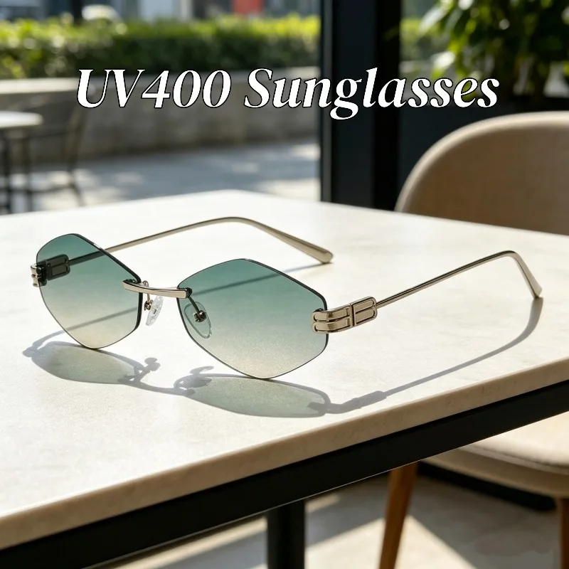 

Unisex Fashion Retro Rimless Geometric Sunglasses Metal Frame UV400 Sun Glasses Outdoor Fishing Traveling Anti-UV Street Style