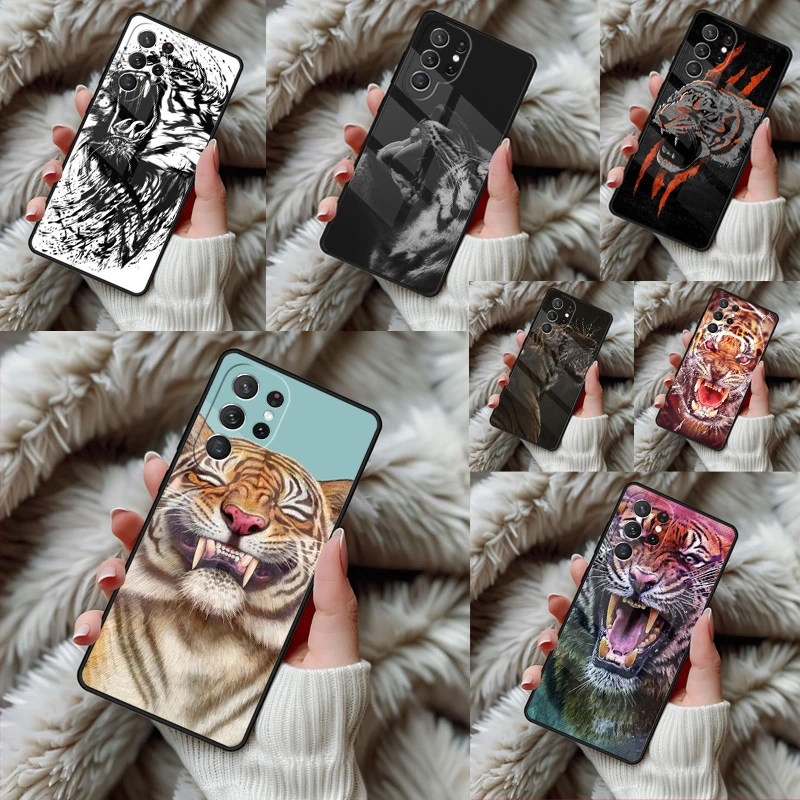Tiger Bearing Teeth Roar Phone Case For Samsung Galaxy S24 S25 S26 Ultra S22 S23 Plus S21 S20 FE Note10 TPU Cover