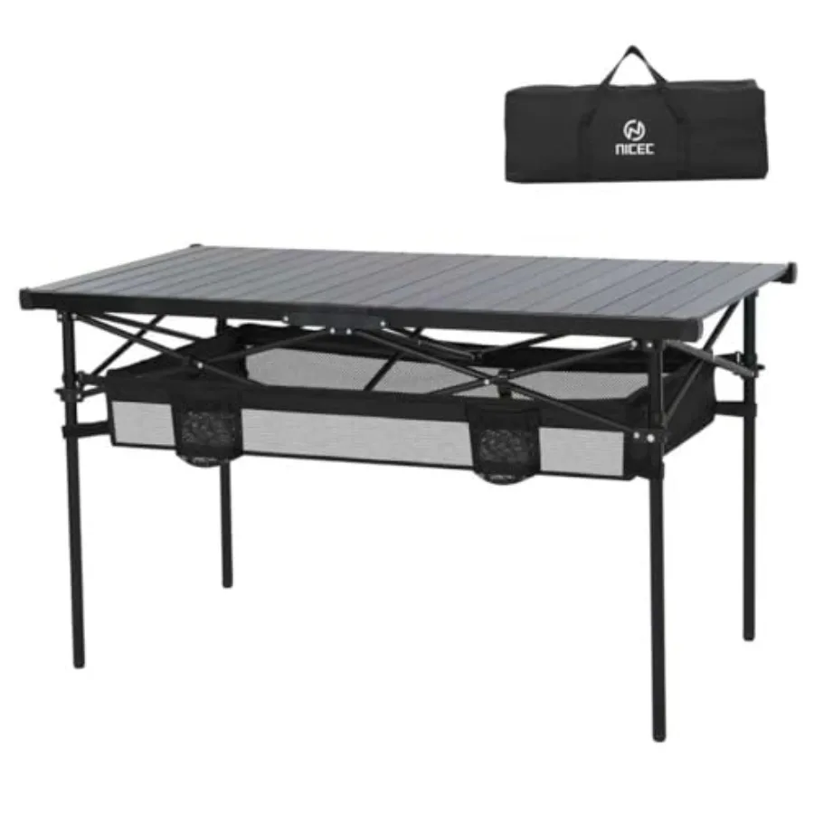 

Portable Folding Camping Table Aluminum Lightweight Roll-up Top IndoorandOutdoor Collapsible Table with Mesh Net Cup Holder Car