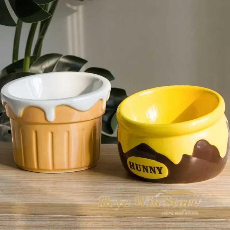 Ceramic Honey Jar Cat Bowl Elevated Pet Food Water Bowls Raised Small Dogs Tilted Drinking Eating Feeders Puppy Cats Accessories