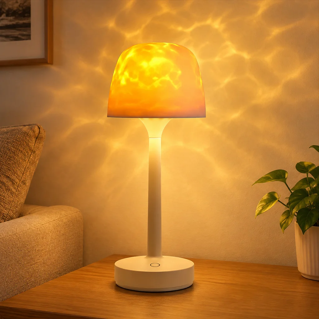 Water Ripple Table Lamp Remote Control USB Rechargeable Soft Ambient Lighting Wall and Ceiling Projection 16 Color LED for Room