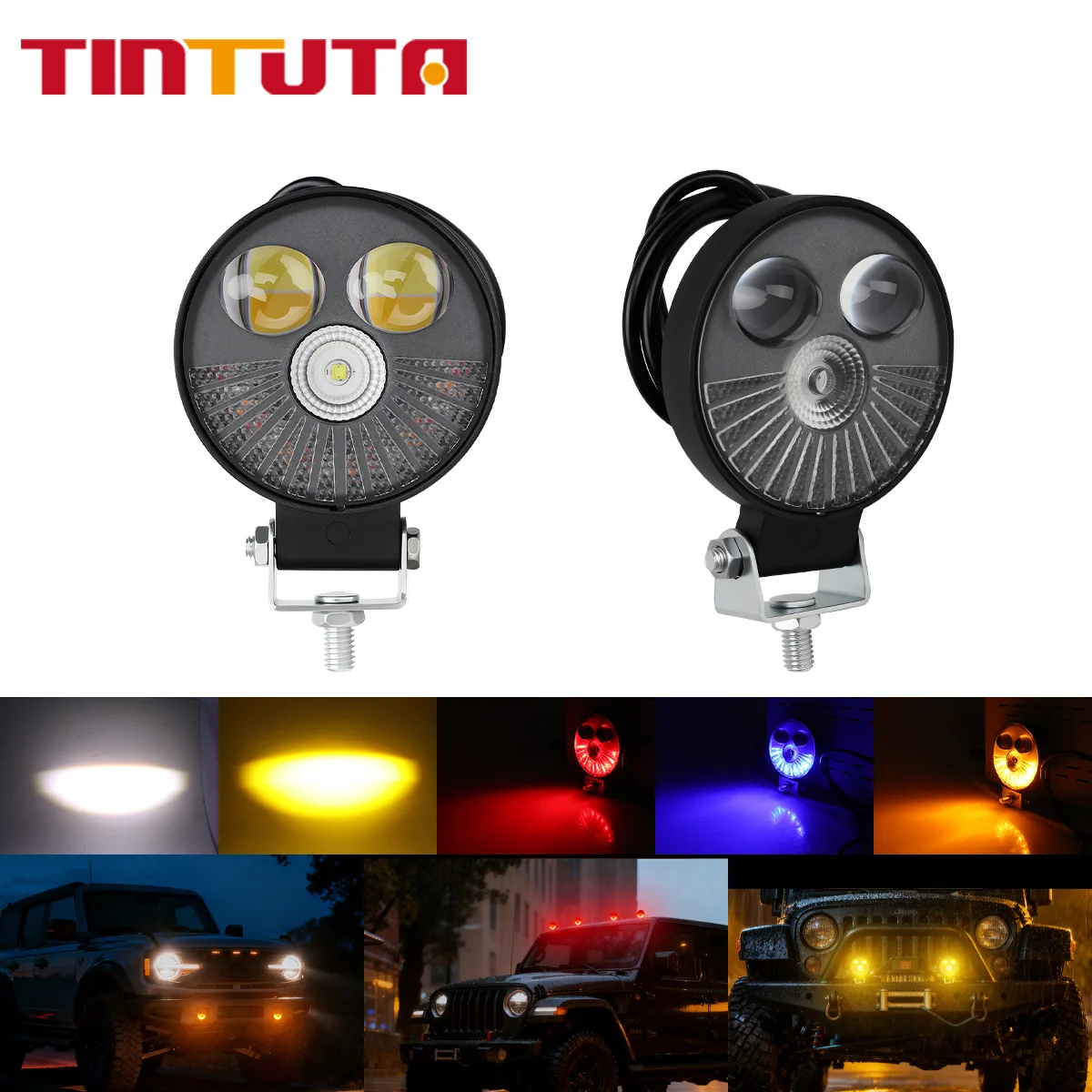 

1/2pcs 3 INCH Round 30W Work Light 5 Color Day Driving Spotlight for 4x4 Off-road Truck SUV RV Tractor Flash Warmming Light 12V