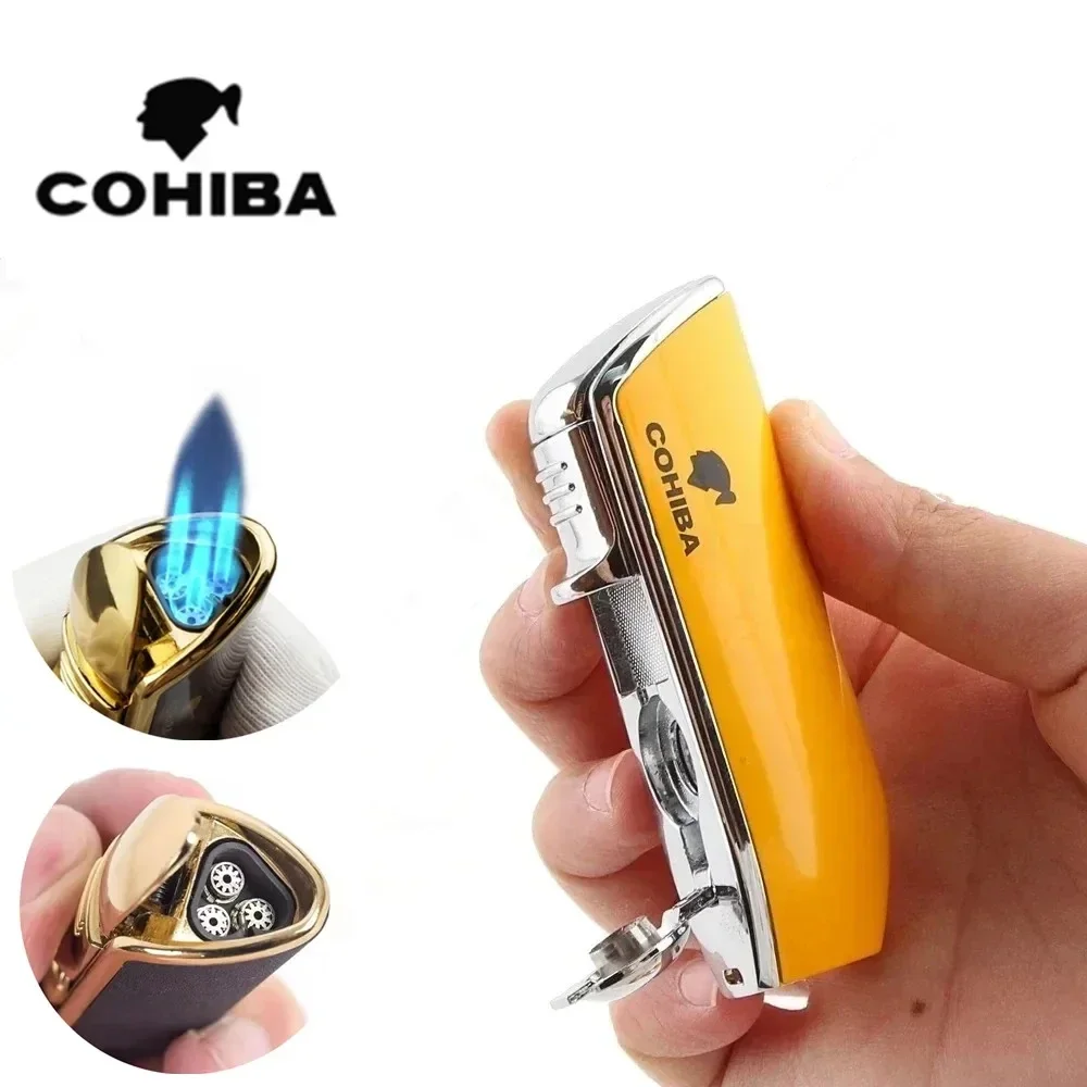 

COHIBA Windproof 3 Jet Flame Cigar Lighter Metal Turbo Inflatable Portable Cigar Lighter with Cigar Punching Tool Men's Gift