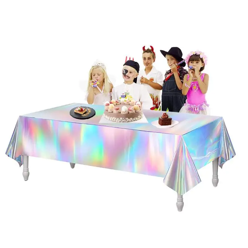 Holographic Tablecloth Shiny Rainbow Dining Table Cover Laser Rectangular Tablecloth Indoor Outdoor Table Decoration Arts Crafts