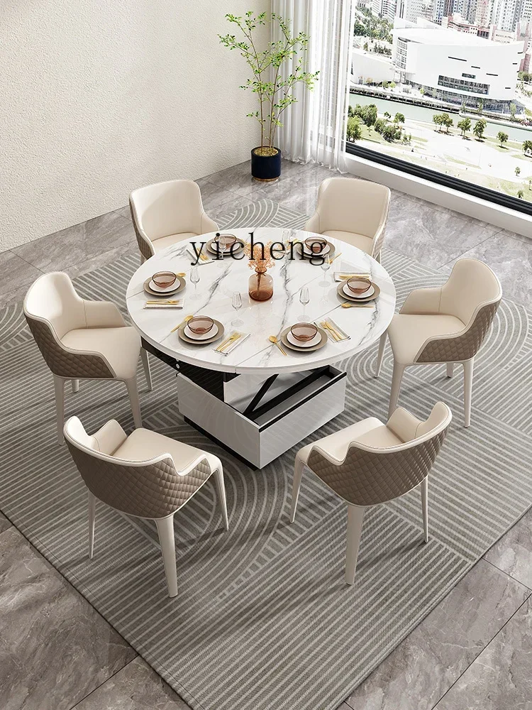 ZZTQH rock slab creative lift coffee table dining table simple living room household multi-functional folding telescopic furnitu