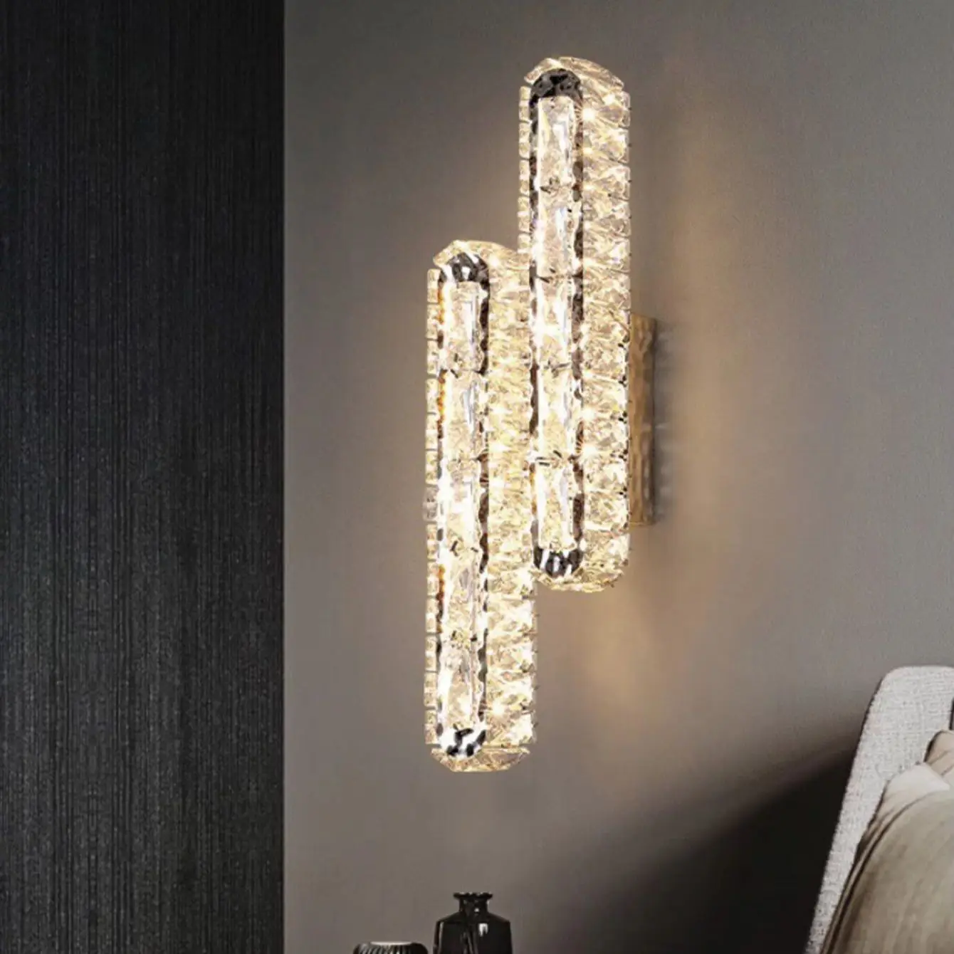 الذهب الحديثة LED كريستال الفاخرة الجدار الشمعدانات الخفيفة ، بريق غرفة نوم أباجورة ، المزاج ضوء الدرج غرفة الديكور تركيبات داخلية