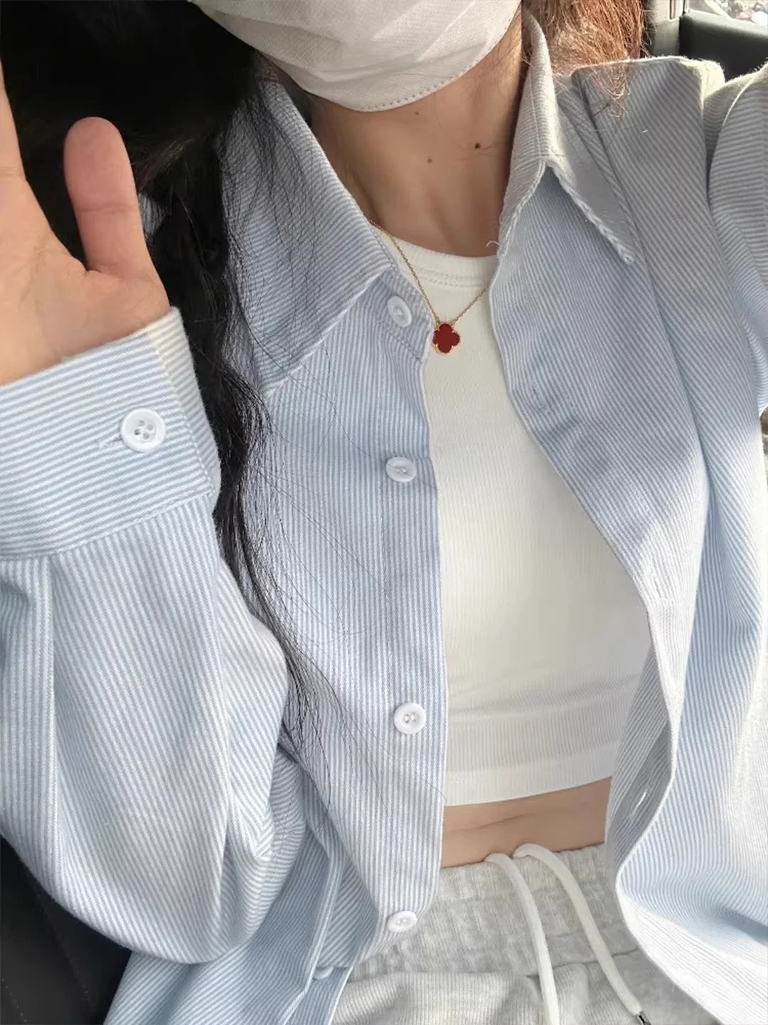 

Loose Fit Stripe Shirt Women Summer Long Sleeve Thin Outerwear Casual Style Blue White Color Block Lazy Style Layering Sun Pr...