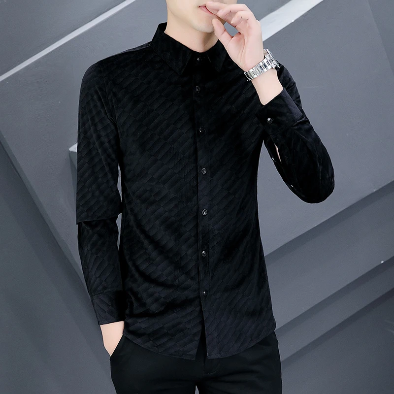 Gentleman Exquisite Solid Fashion Casual Long Sleeved Men Shirt Autumn New High Quality Polyester Soft Comfortable Chemise Homme