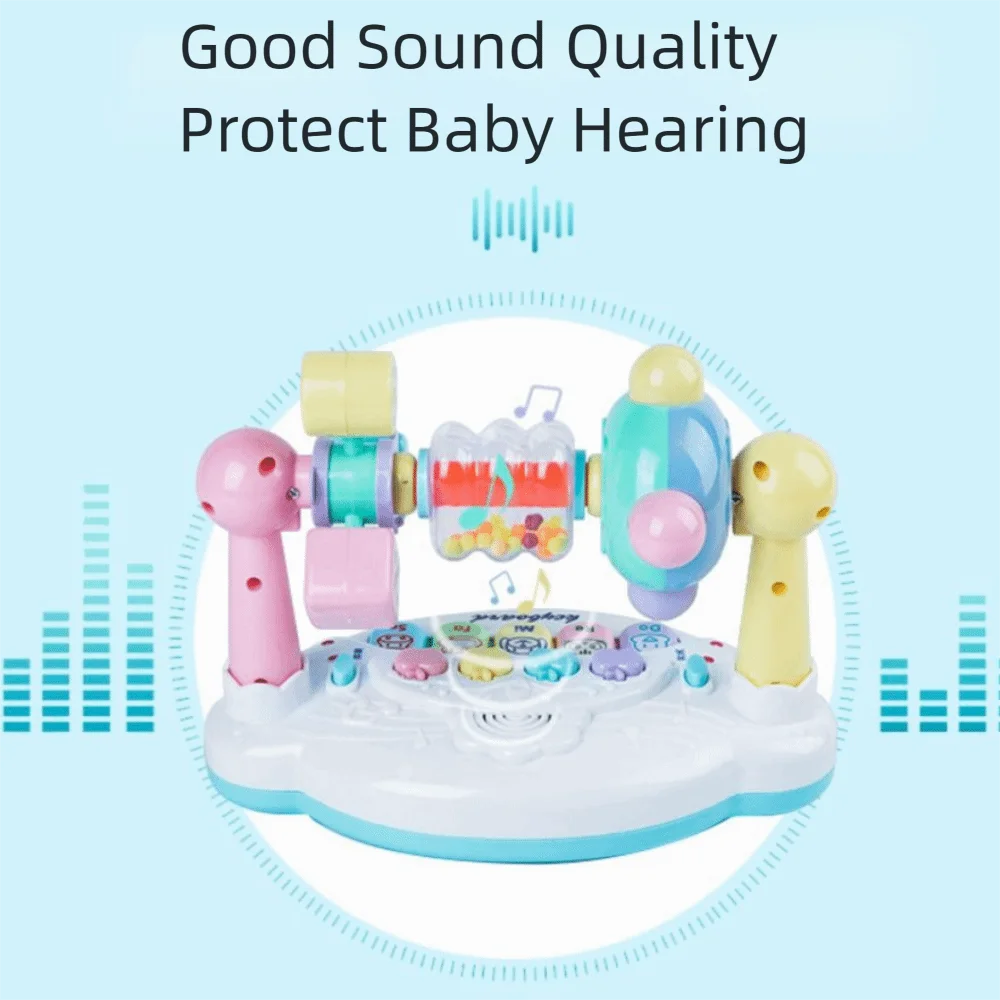 Interactive Baby Music Piano Toy with Light Sound Rotating Bell Rotating Music Piano Animals Sounding 5 Keys Keyboard