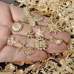 10/20/30/50/100pcs/Lot Vintage Metal Charm Sun Moon Star Sea Animal Shell Flower Pendant/Charms For Jewelry Making Supplies Bulk