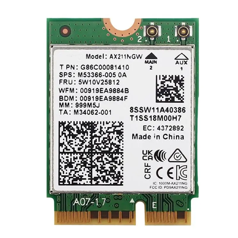 

A46M-AX211NGW Wi-Fi 6E M.2 Key E CNVio2 двухдиапазонная беспроводная сетевая карта 2,4 ГГц/5 ГГц, комплект 802.11Ac, адаптер Bluetooth 5.2