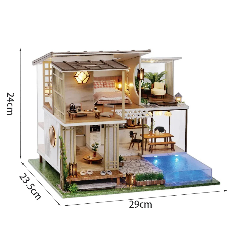 فيلا OUZEY أنيقة من طابقين، منزل خشبي يمكنك صنعه بنفسك، مجموعة تجميع بيت الدمى الكبيرة، هدية عيد ميلاد إبداعية للبالغين 14+ #6