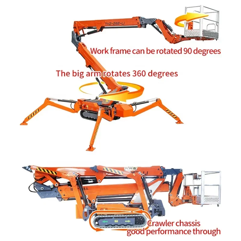 26m Curved Arm Type Electric Drive Spider Aerial Work Vehicle Hydraulic Platform Lift Telescopic Lifting  Tables