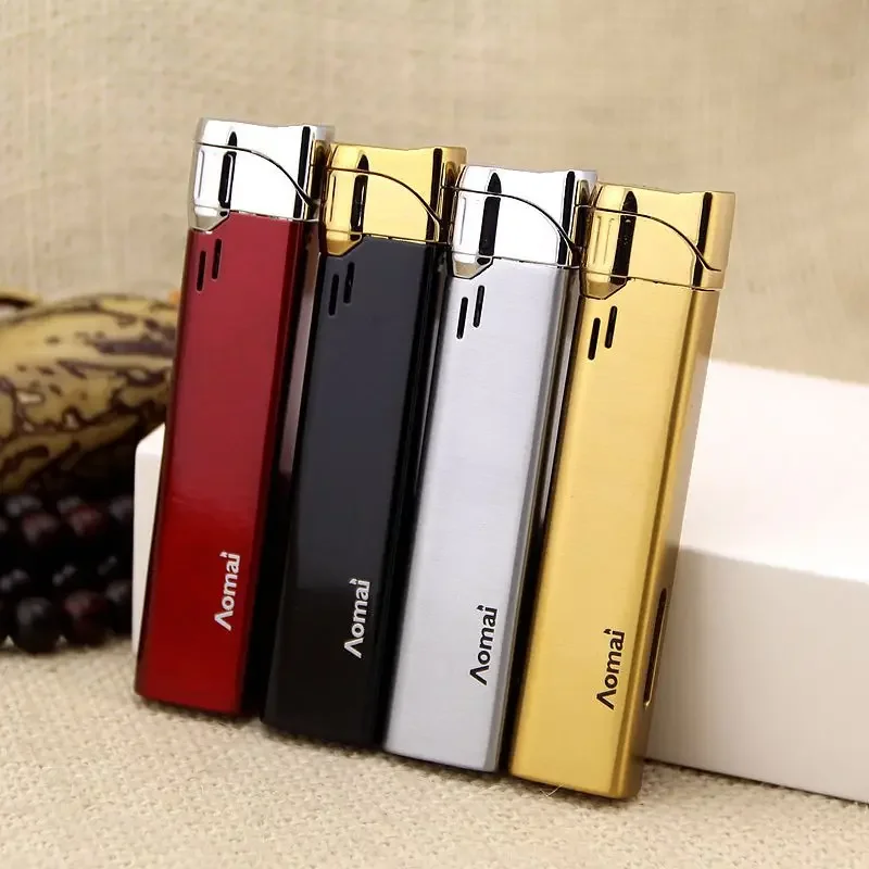 Aomai Metal Windproof Jet Blue Flame Turbo Butane Gas Torch Lighter Visible Gas Window Portable Cigar Lighter Smoking Men's Gift
