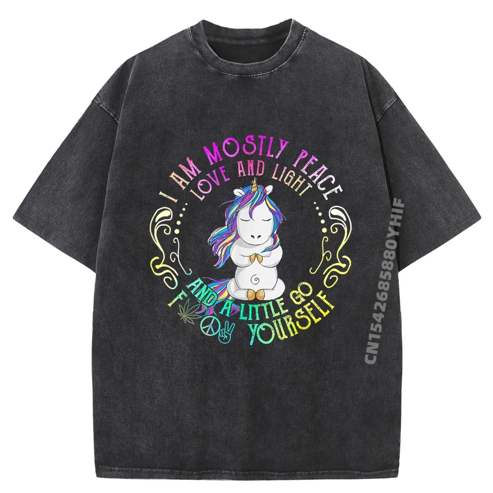 

Забавный единорог, я самый мир, любовь и свет, большие и высокие футболки, мужская хлопковая мягкая стираная футболка