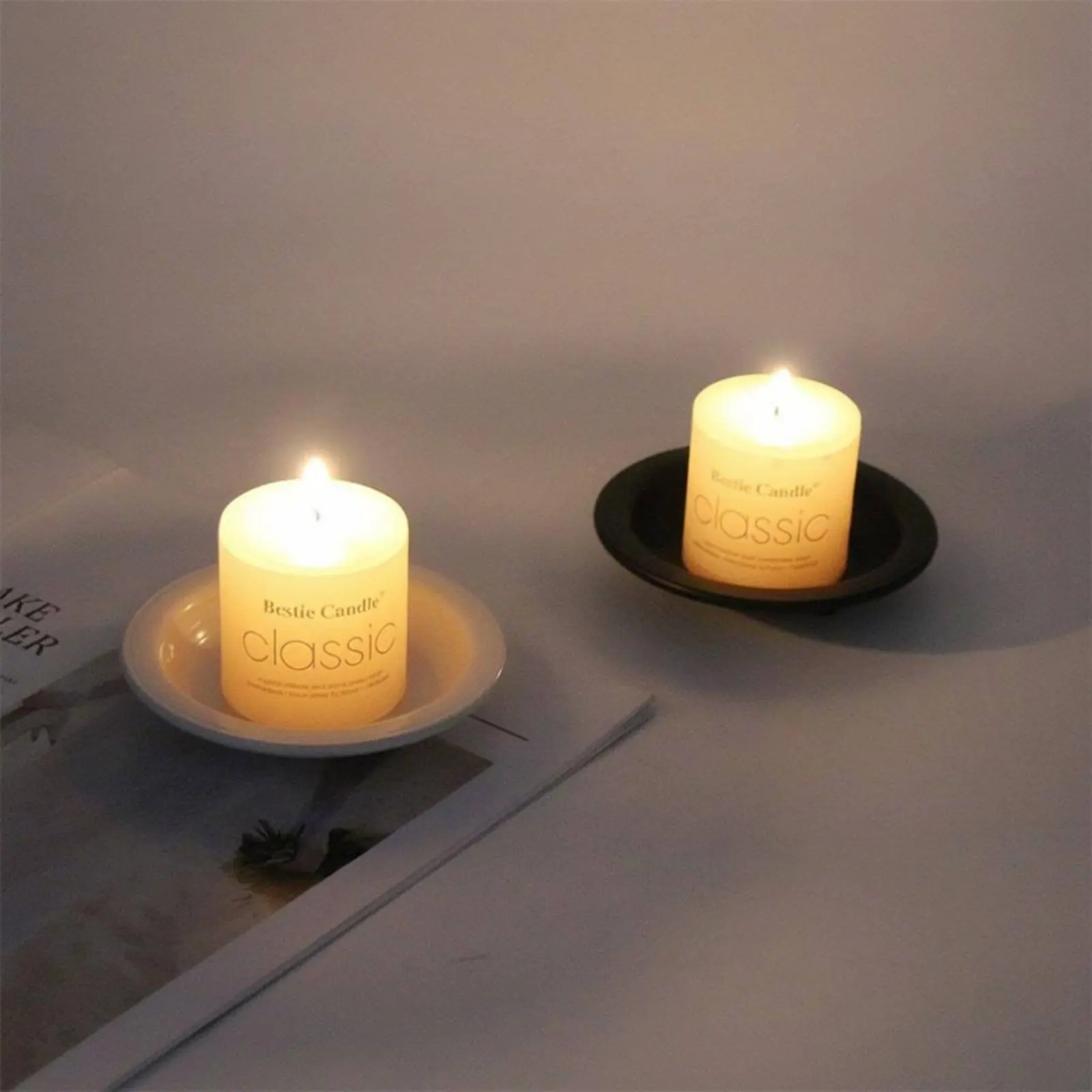 Black Candle Holder Decorative Centerpiece Round Candle Tray Candlestick Easy to Clean Rust-Resistant for Wedding view 3